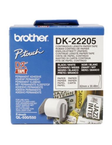 Nastro Brother Dk-22205 Adesivo Nero/Bianco 62Mm X 30.48M X Ql-500 Ql-550 Ql-1050 Ql-1050N Ql-570 Ql-700 Ql-710W Ql-800 Ql-810W